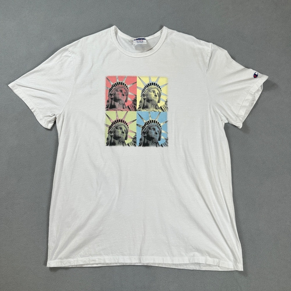 Champion Mens White Statue of Liberty Pop Art Graphic T-Shirt XL GT353